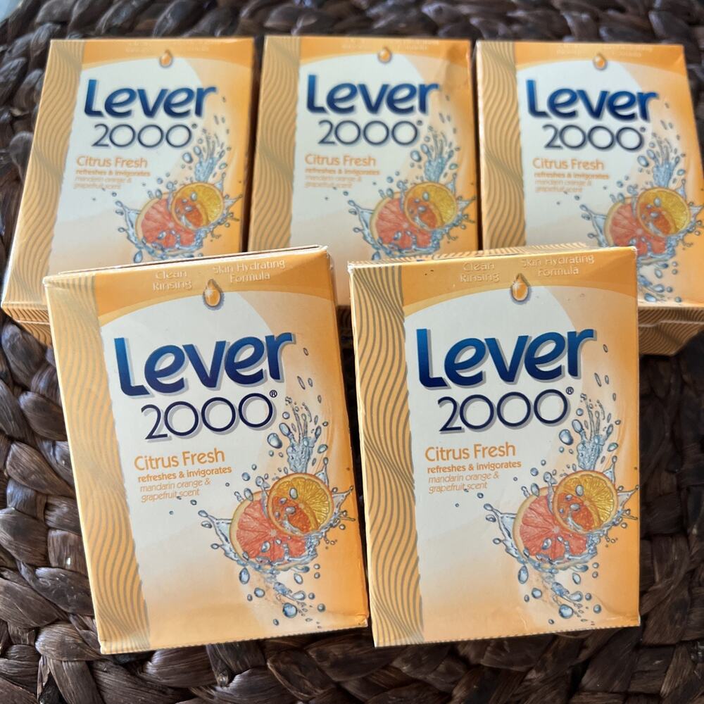 Lot of 5 NOS Discontinued Lever 2000 Citrus Fresh Bar Soap – 4oz Bars – Retired